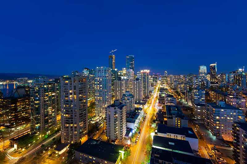 things to do in vancouver at night Vancouver British Columbia Canada Cityscape along Robson Street