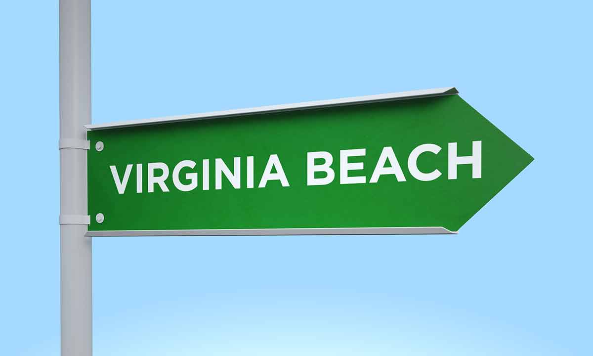 things to do in virginia beach virginia 3d rendering Green signpost.