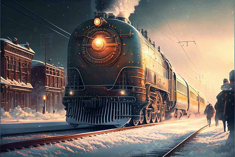 Polar Express Train Rides Through The Snowy City