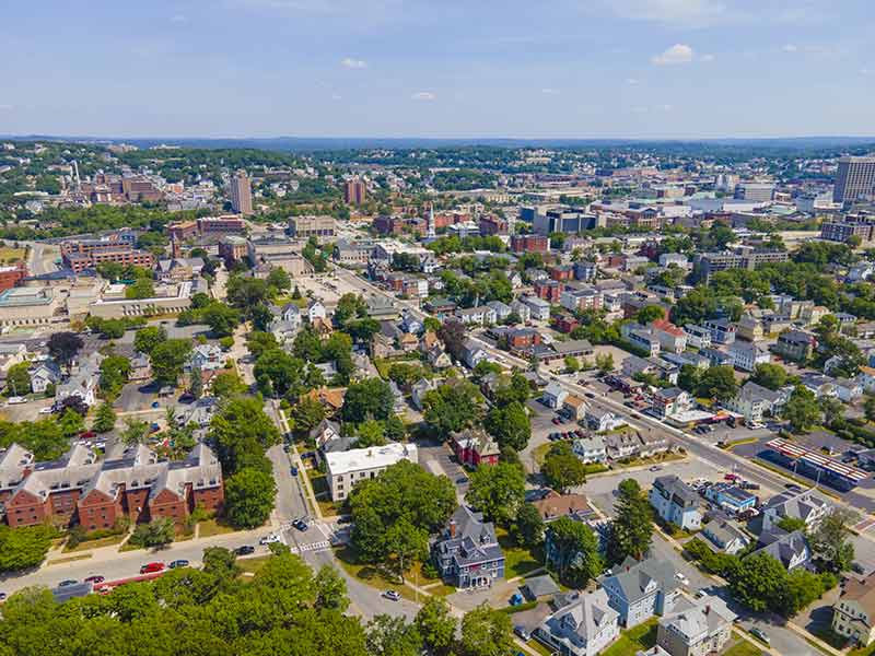 things to do in worcester ma this weekend aerial view of city and suburbs