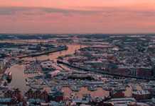 things to do ipswich (uk) aerial view of river and city at dusk