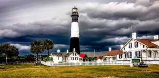 Tybee Island Beach Lighthouse With Thunder And Lightning
