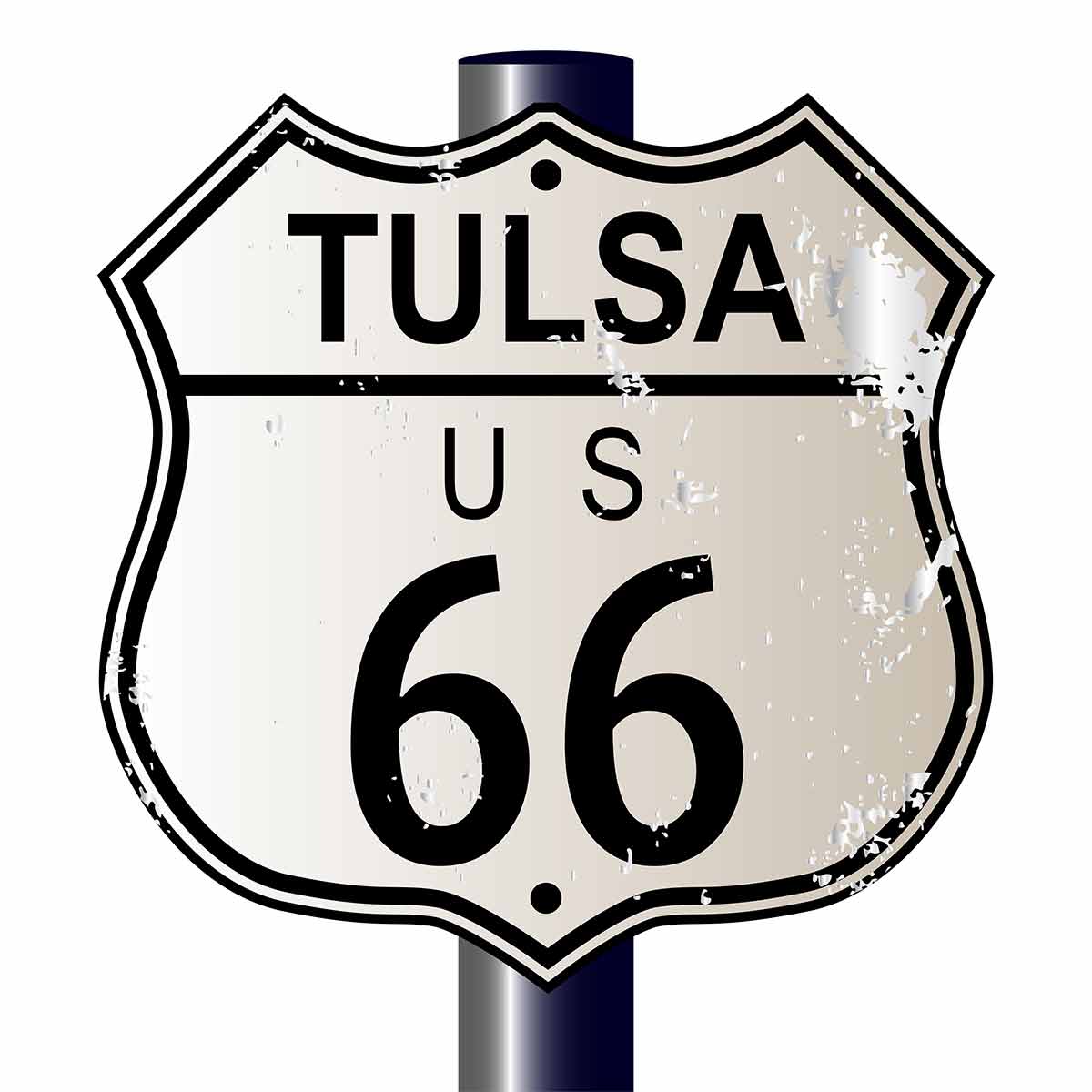 things to do this weekend in tulsa Tulsa Rosa Route 66 traffic sign over a white background and the legend ROUTE US 66.