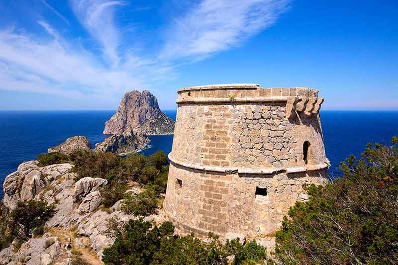 things to do with kids in ibiza Es Vedra view from Torre des Savinar Tower
