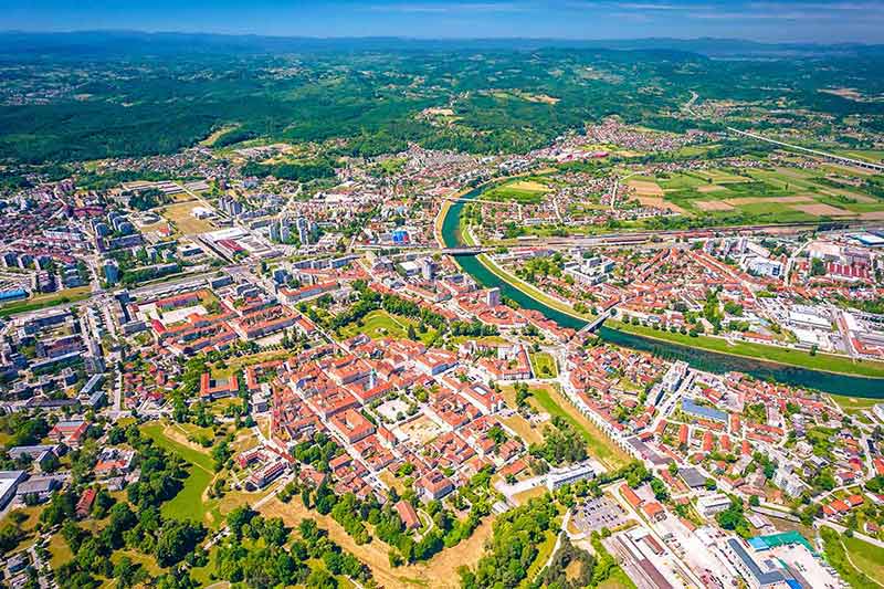Town Of Karlovac On Four Rivers Aerial Panoramic View
