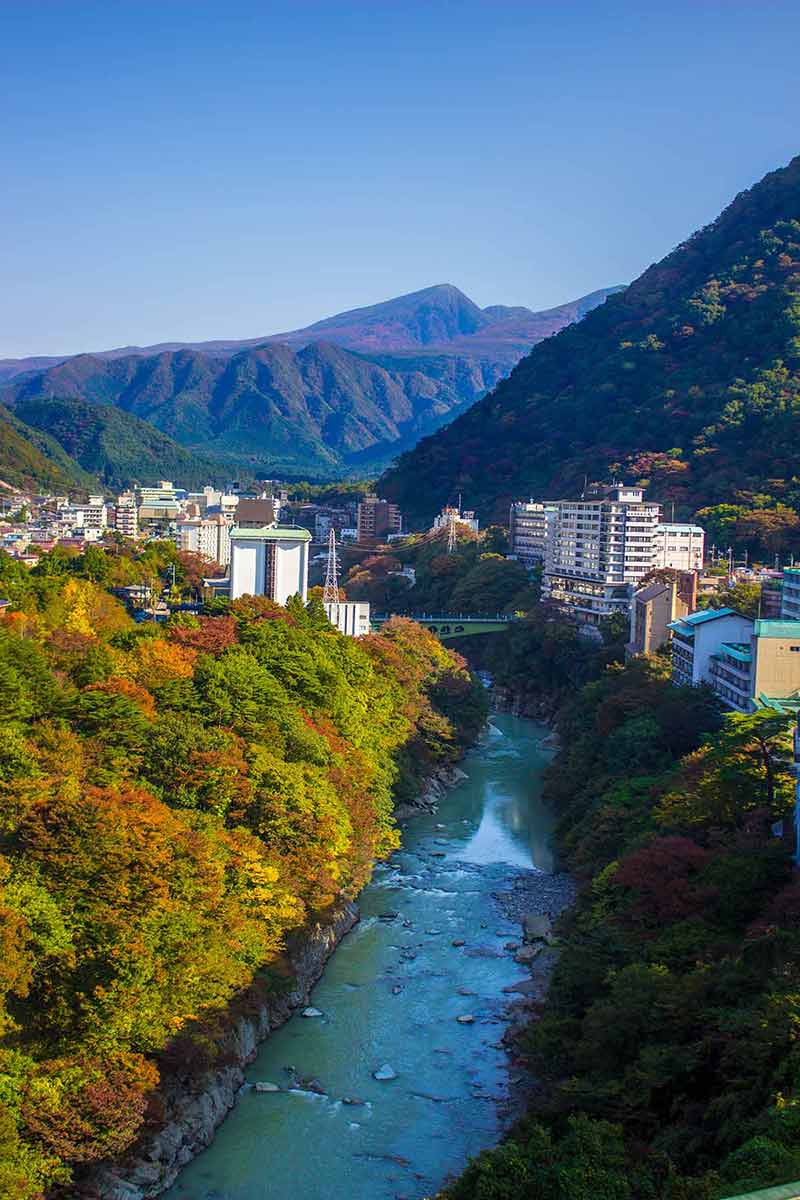 top day trips from tokyo landscape of the town of Kinugawa Onsen.