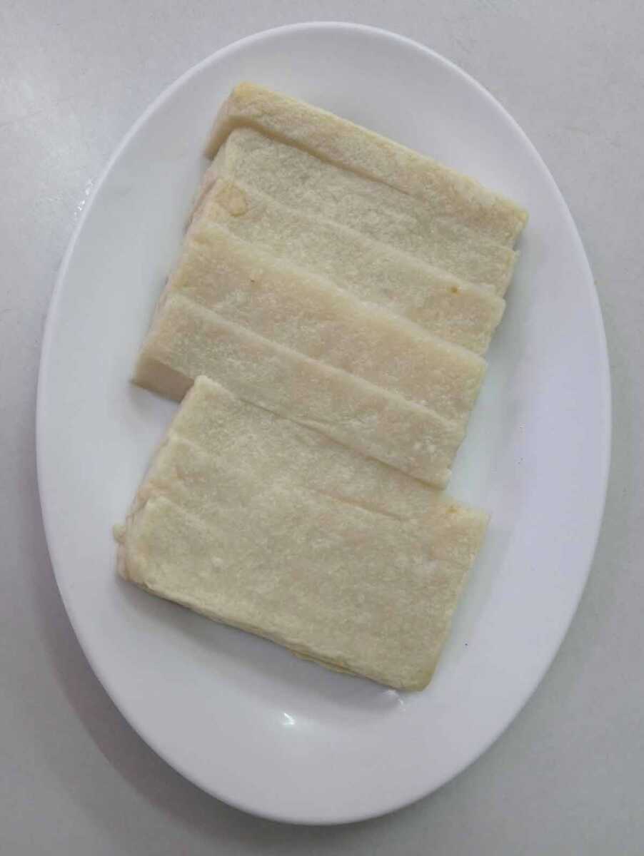 White Raw Rectangular Fish Cake At Plate