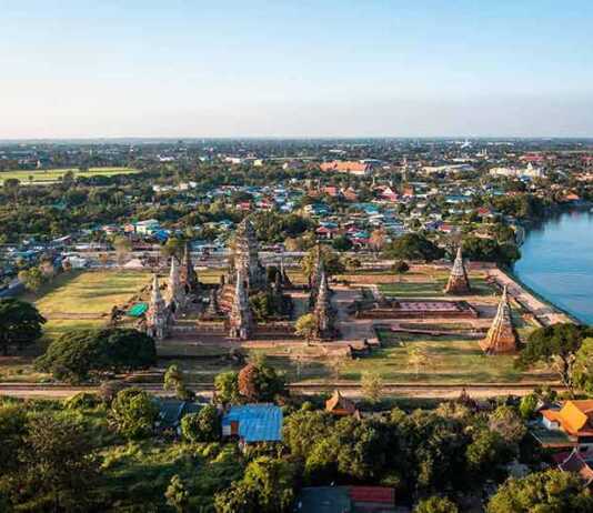 Aerial View Of Wat Chaiwatthanaram Ruin Temple