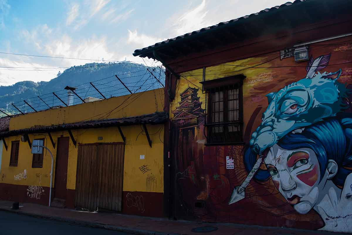 Graffiti Buildings With Colorful Art In Bogota