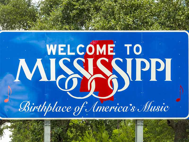 Welcome to Mississippi sign, birthplace of America's music