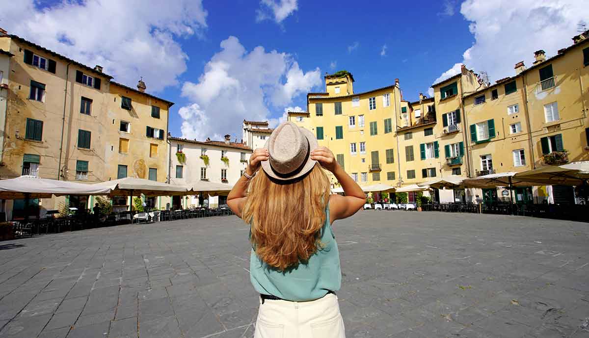 Woman Visiting The Historic City Of Lucca