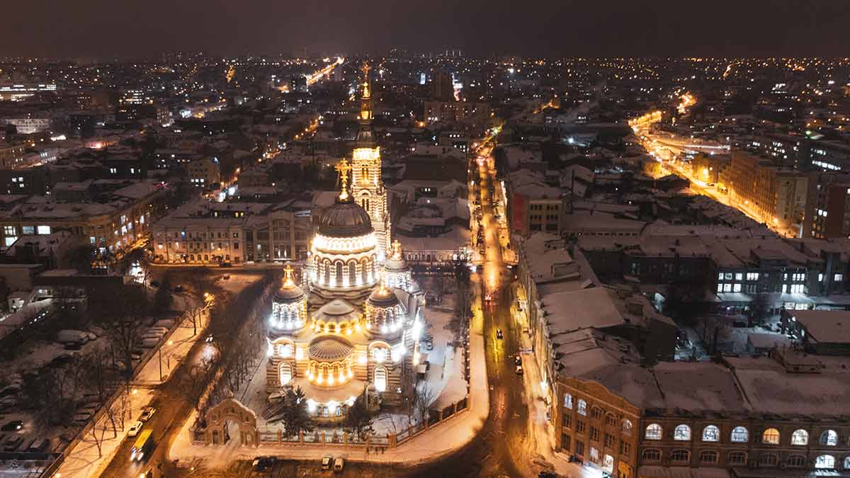 ukraine landmarks kiev Holy Annunciation Cathedral at night