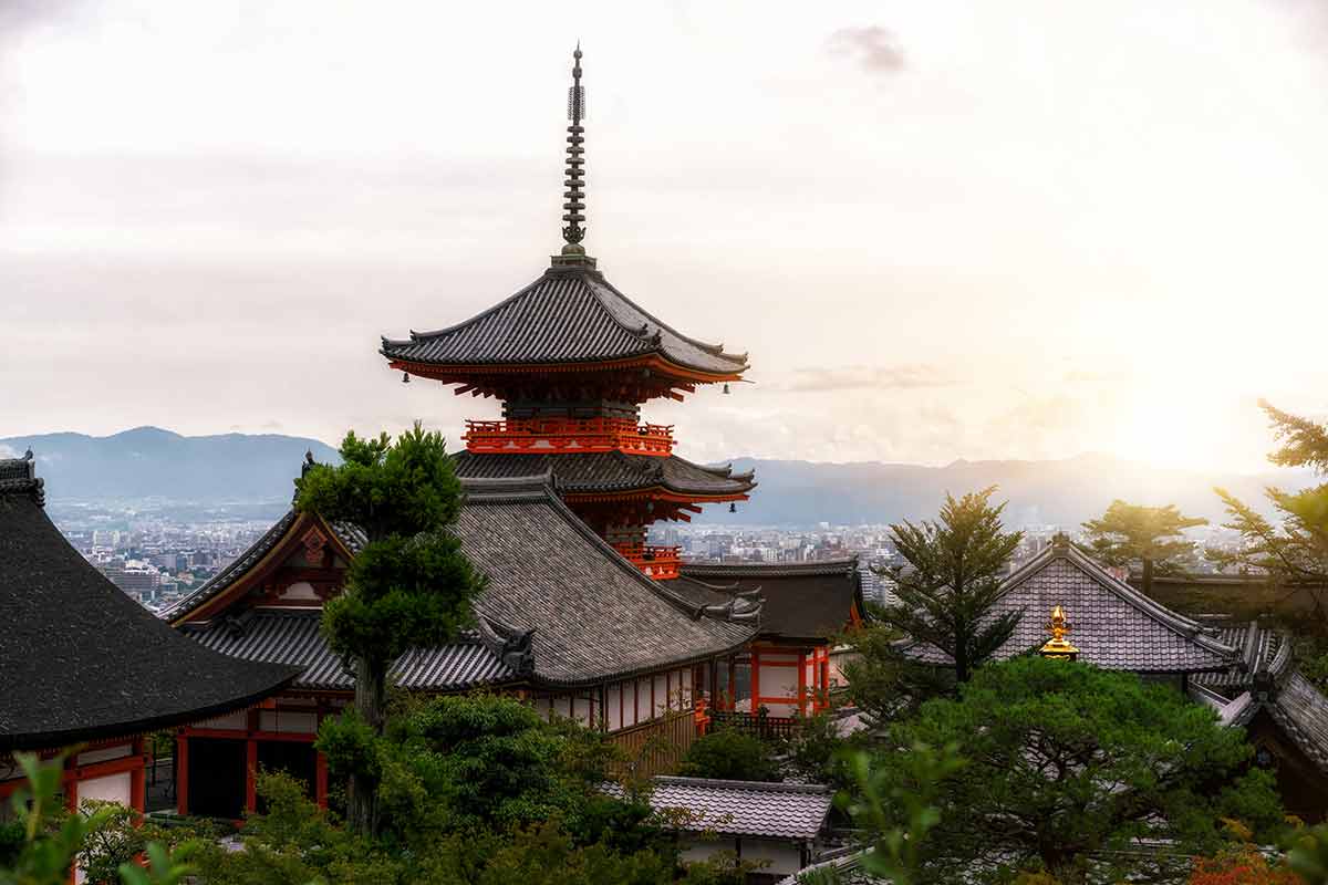 Kiyomizu-dera buddhism temple and Kyoto, Japan