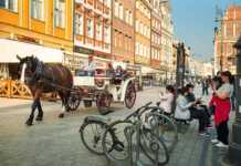 20 Things To Do In Wroclaw You’ll Wish You Knew Earlier horse and buggy driving through the old town and people sitting at a bus stop
