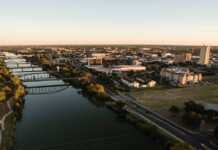 waco texas aerial view of river and city