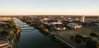 waco texas aerial view of river and city