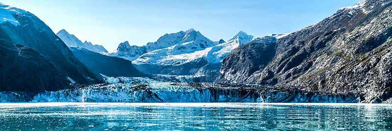 what are some landmarks in alaska Panoramic view in Glacier Bay from cruise ship cruising towards Johns Hopkins Glacier