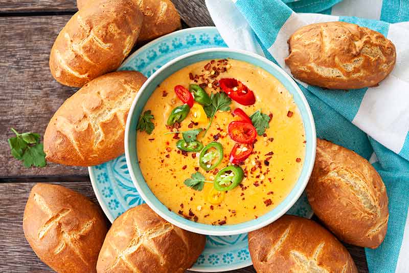 Delicious Cheese Dip With Bread Rolls