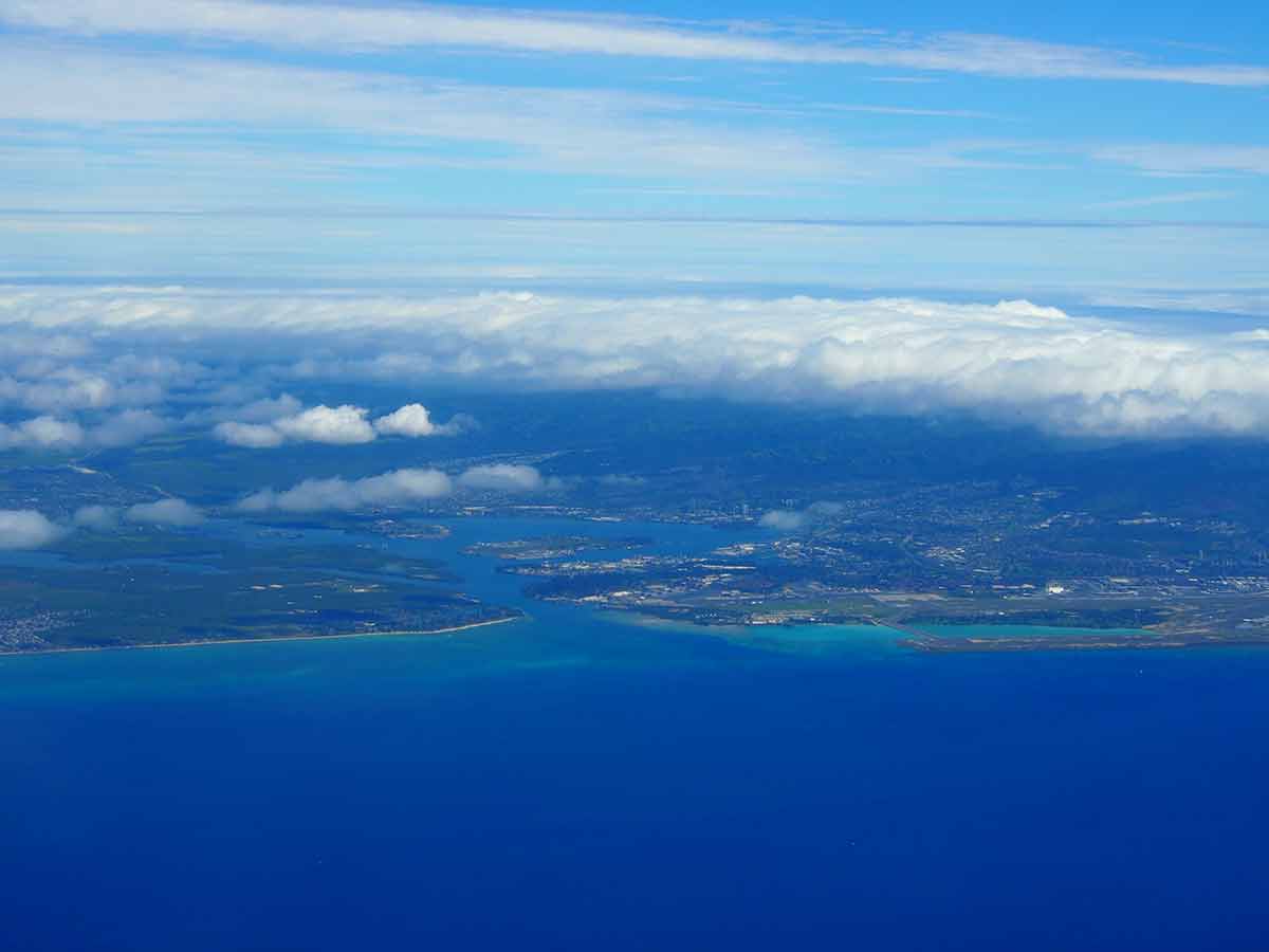 Aerial Of Pearl Harbor And Honolulu Airport