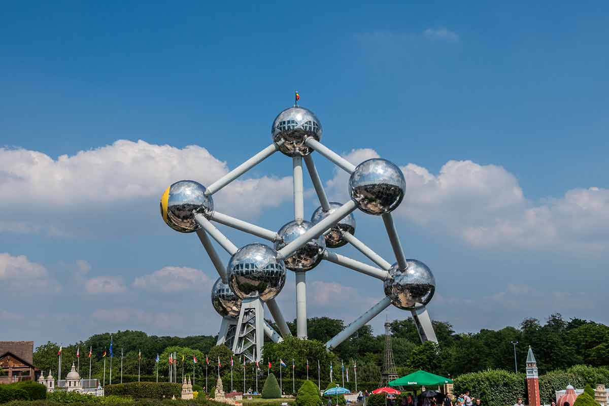 Atomium Monument Seen From Mini-Europe Park In Brussels
