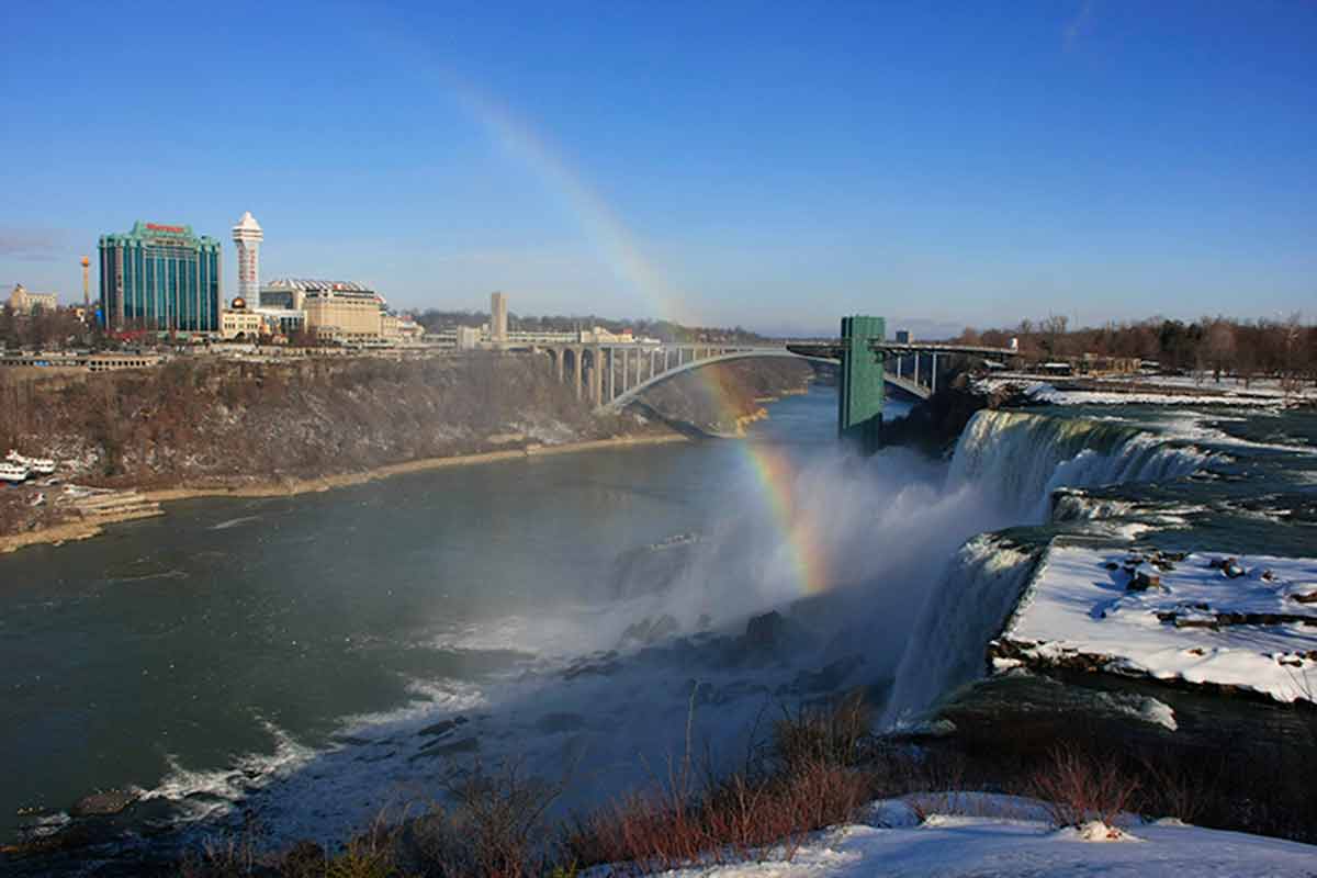 Niagara Falls And Rainbow Bridge In Winter, New York