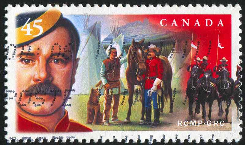 Postage stamp with mounties