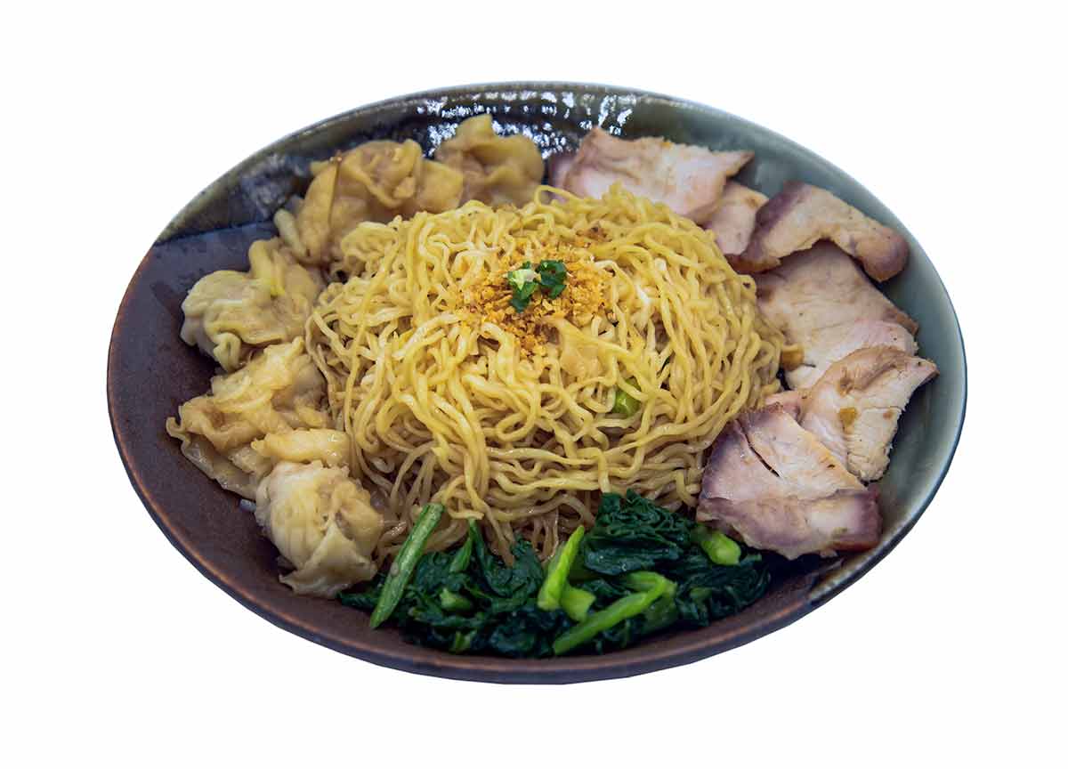 Egg Noodle With Roasted Pork And Wonton In Plate