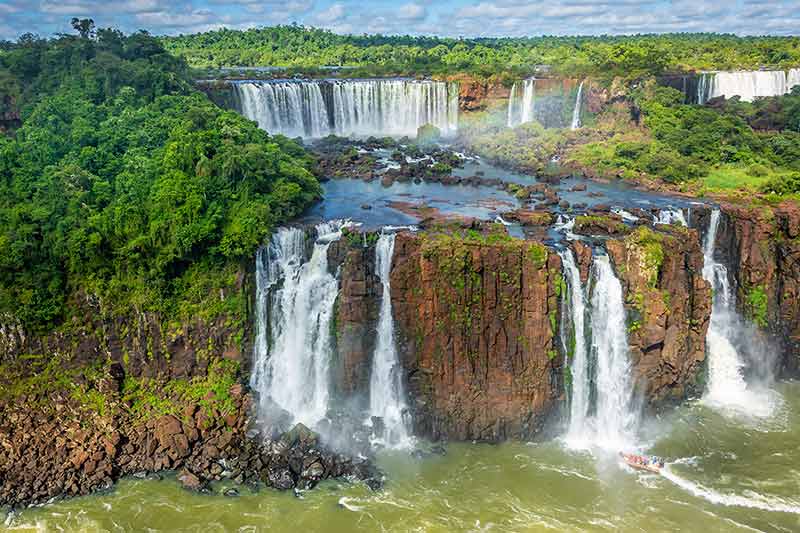 Iguacu Falls On Argentina Side From Southern Brazil Side aerial view of gushing water