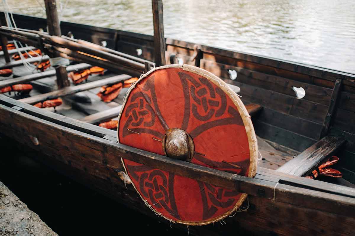 An Antique Viking Ship On The River