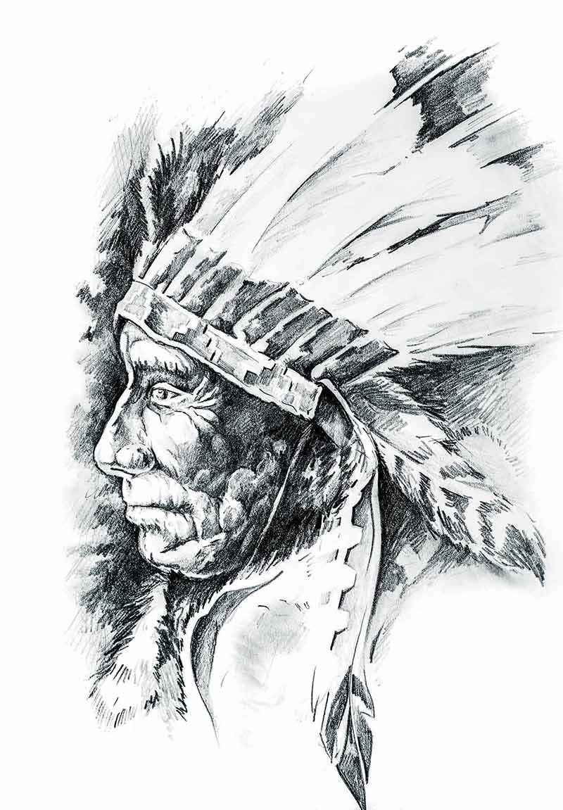 Sketch Of Tattoo Art, Native American Indian Head
