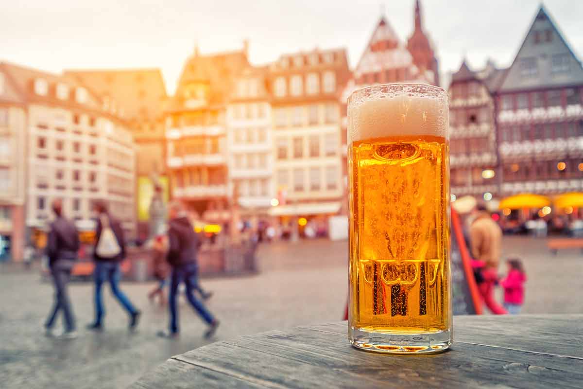 Beer Time In Old Town Square Romerberg At Frankfurt