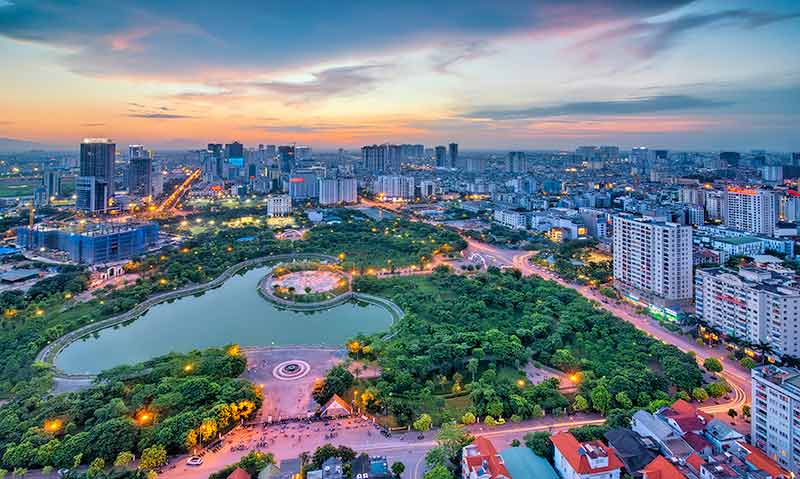Hanoi Skyline Cityscape At Twilight Period