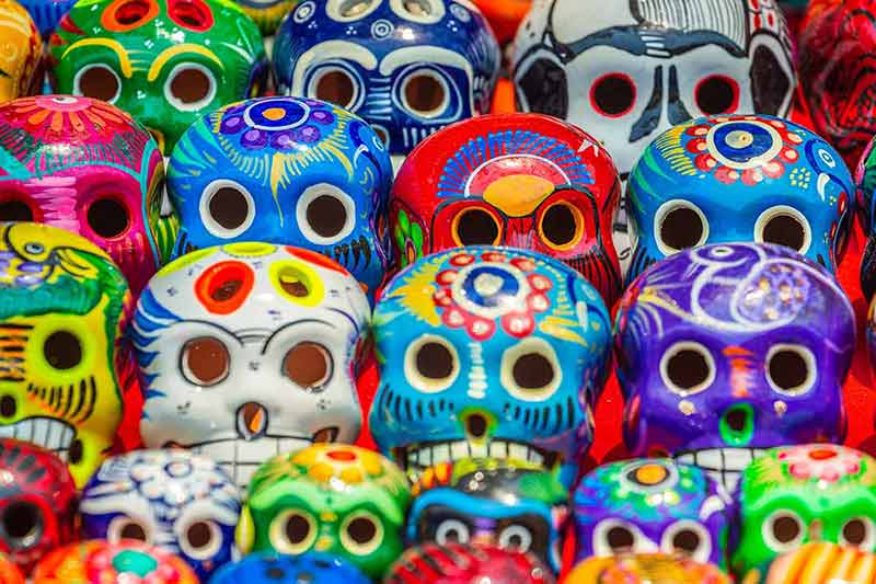 Colorful Skulls For Day Of The Dead Celebration, Cancun