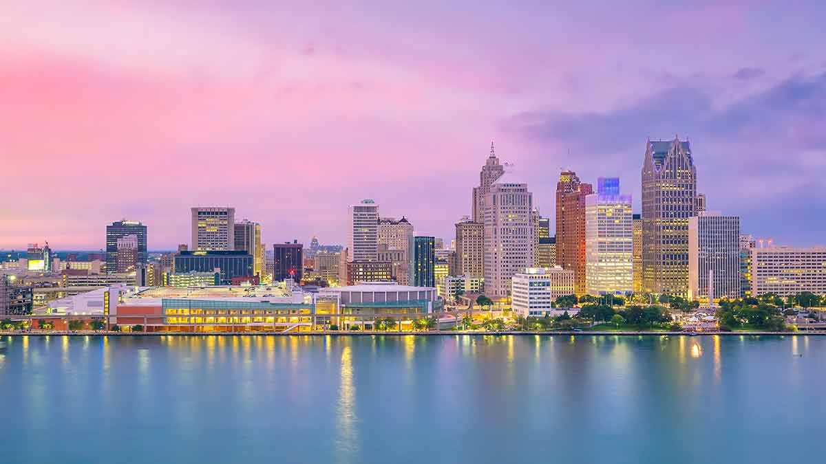 Cityscape Of Detroit Skyline In Michigan