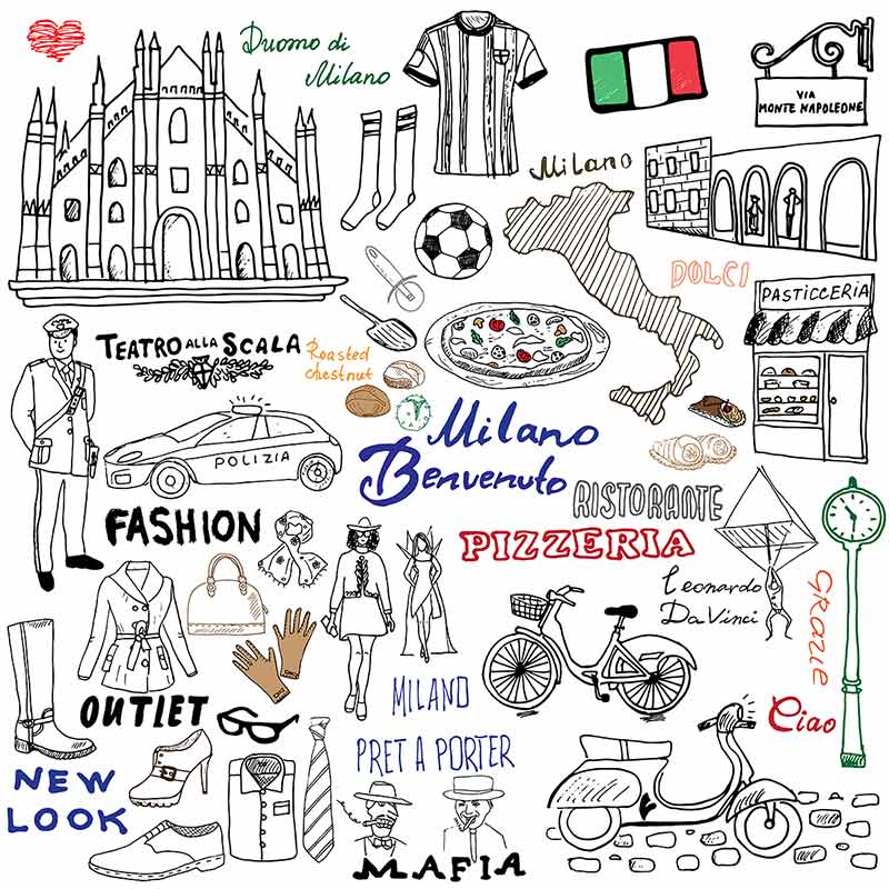 Milan Italy Sketch Elements