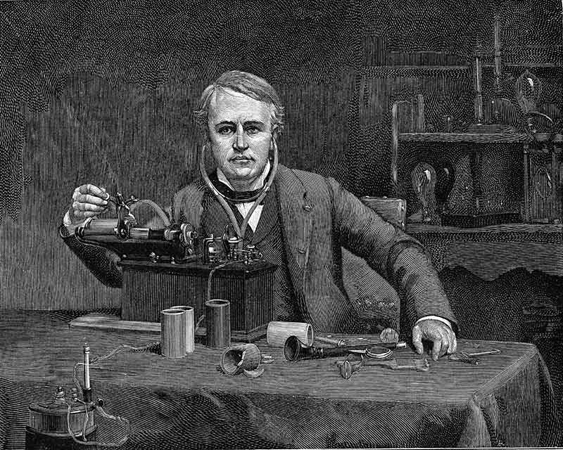 Thomas Alva Edison In Front Of His Phonograph