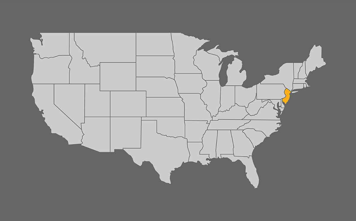 map of usa with New Jersey highlighted in yellow