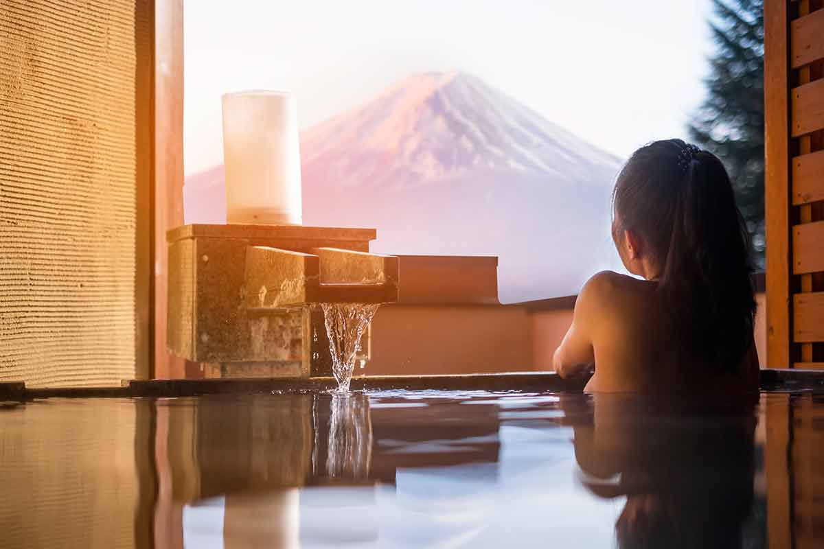 Beautiful Woman Enjoy Onsen (Mineral Hot Bath)