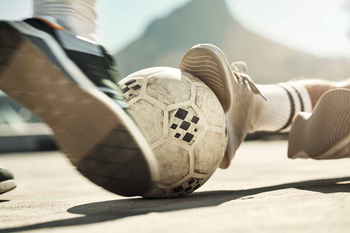 Soccer Ball, Feet Or Tackle Motion In Fitness Game