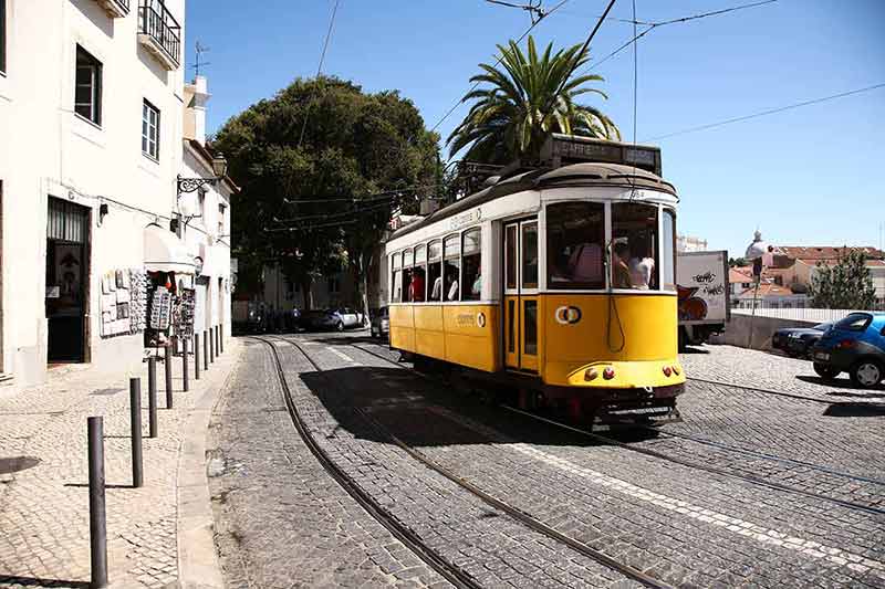 Yellow Tram In Old Town Of Portugal