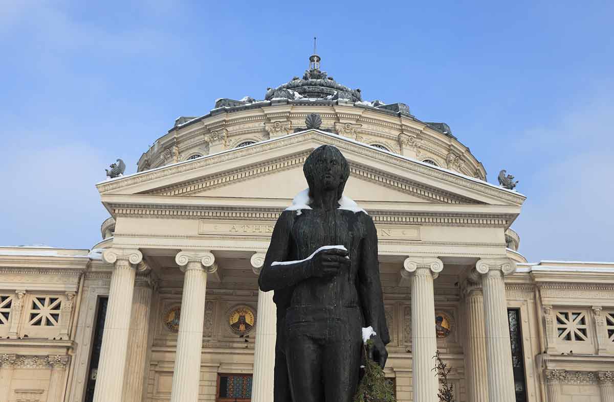 George Enescu Statue During Winter