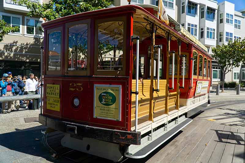 Cable Cars Riding On Famous Street California San Francisco
