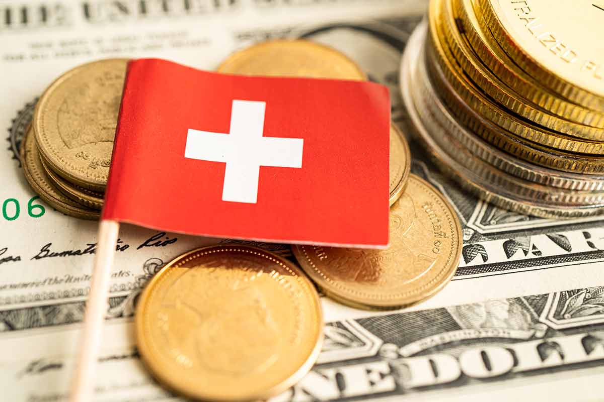 Stack Of Coins Money With Switzerland Flag