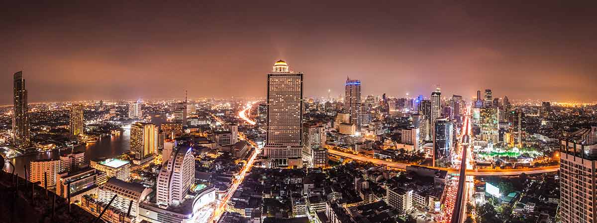 Panorama View Of Bangkok City With Chaopraya River
