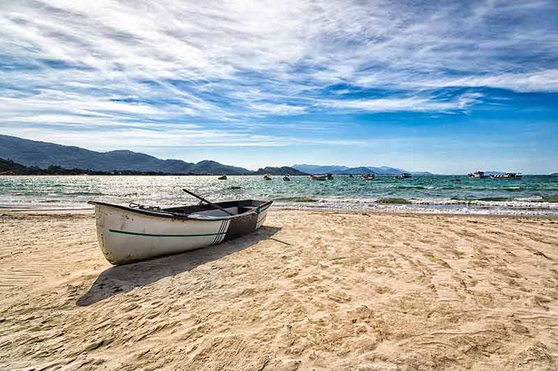 what is the best time to visit brazil Boat resting in a nice beach in