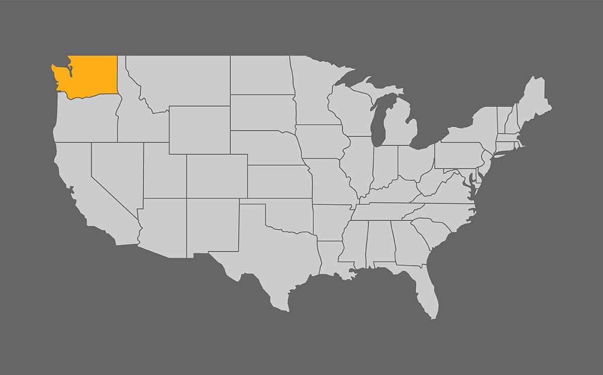 map of usa with washington state in yellow