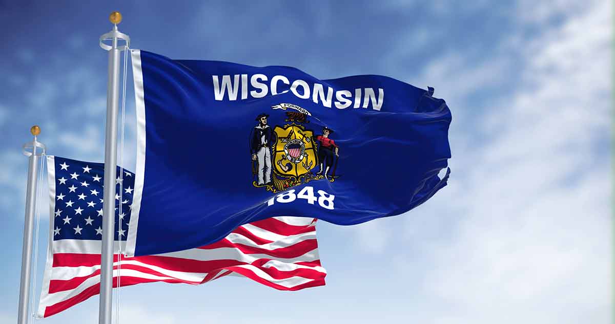 The Wisconsin State Flag Waving