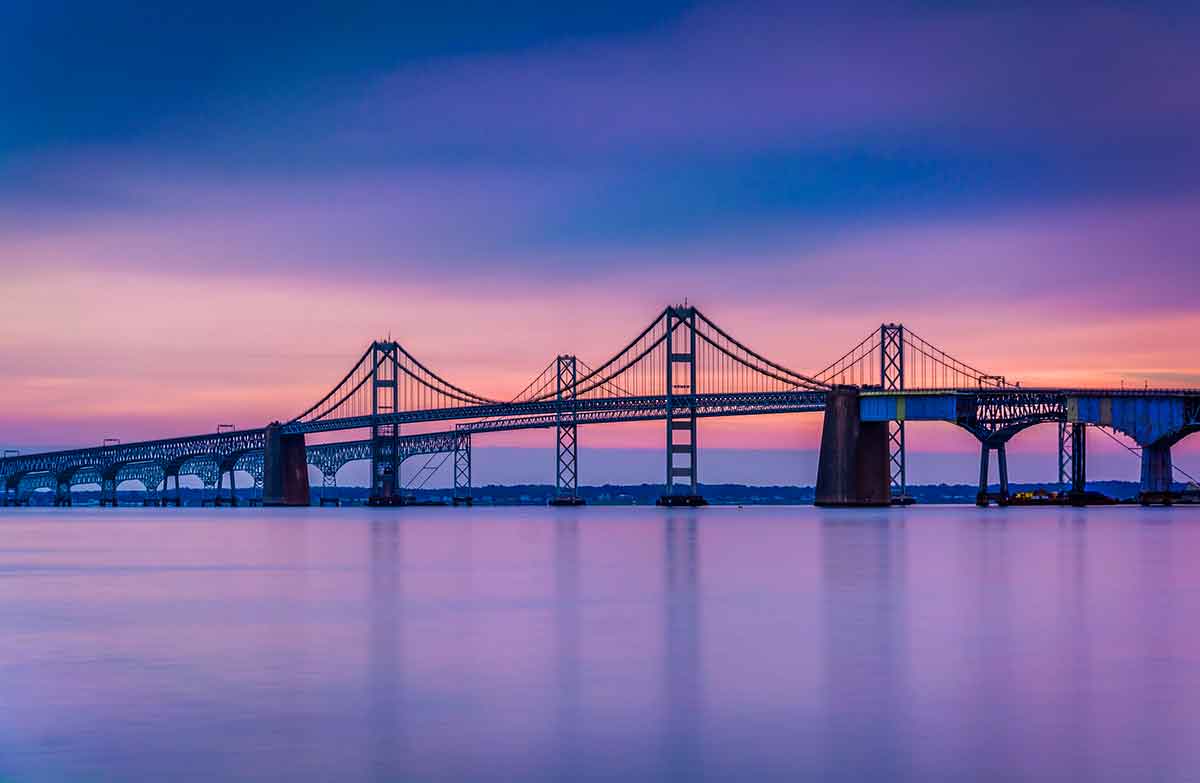 Chesapeake bay bridge photographed from Sandy Point State Park.