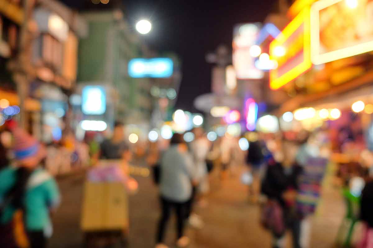 what to see in bangkok at night on blurred background.