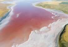 Breathtaking Aerial View Of Unusual Pink Lake